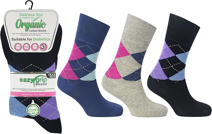 Best Women's Socks | Diabetic Dress Socks | Women's Argyle Crew Socks | Premium Ladies Multi Design Diabetic Socks | Argyle Socks for Women Uk 4-8