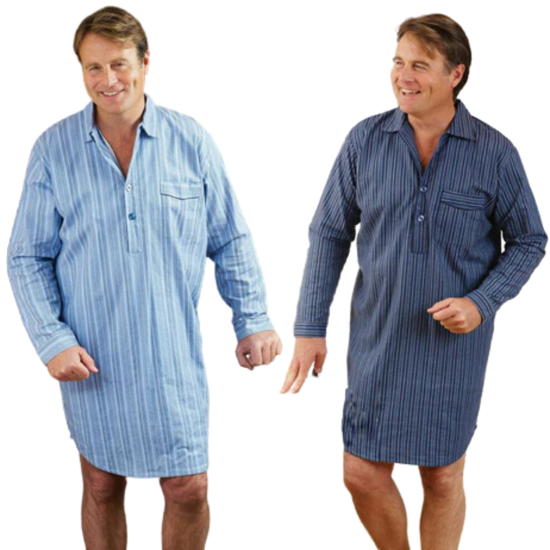 Champion Mens Nightshirt | Mens Long Sleeved Nightshirt | Checked Nightshirt for Men | 100% Cotton Plain Stripped Shirt Sizes M-3xl