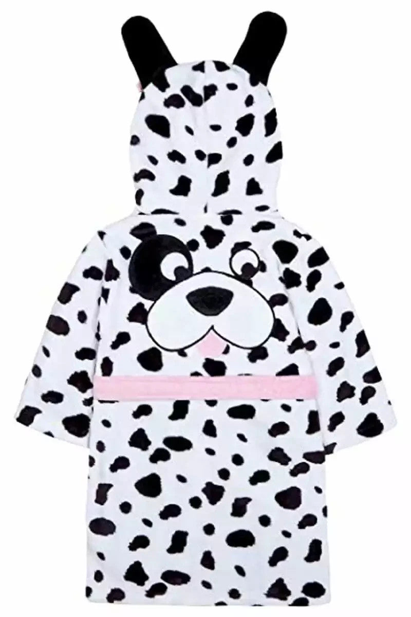 Girls Dalmatian Print Super Soft Fleece Nightwear Robe Dressign Gowns Size 7-13