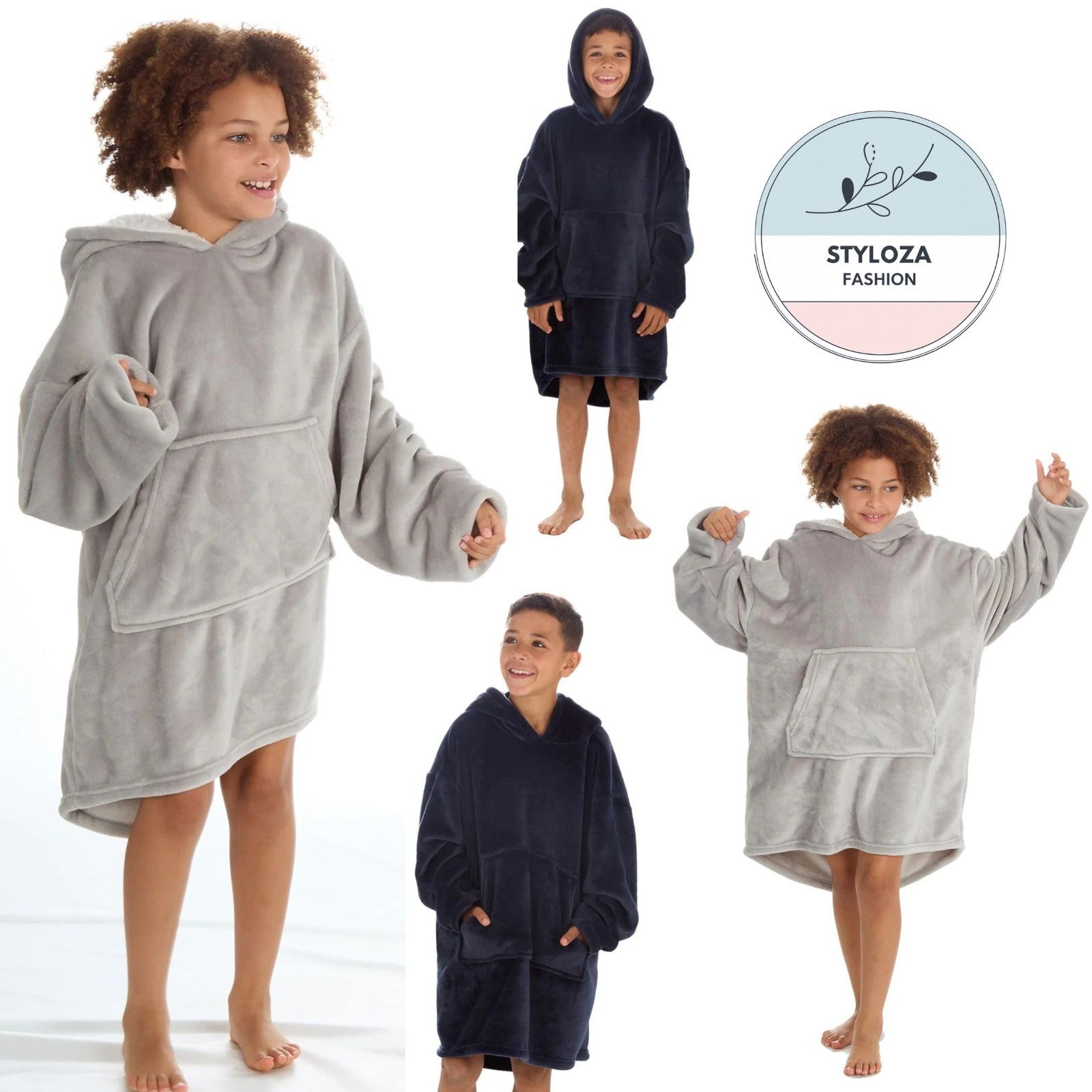 New Girls and Boys Kangaroo Pocket Coral Fleece Oversized Blanket Hoodie UK 7-13