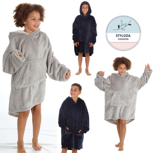 New Girls and Boys Kangaroo Pocket Coral Fleece Oversized Blanket Hoodie UK 7-13
