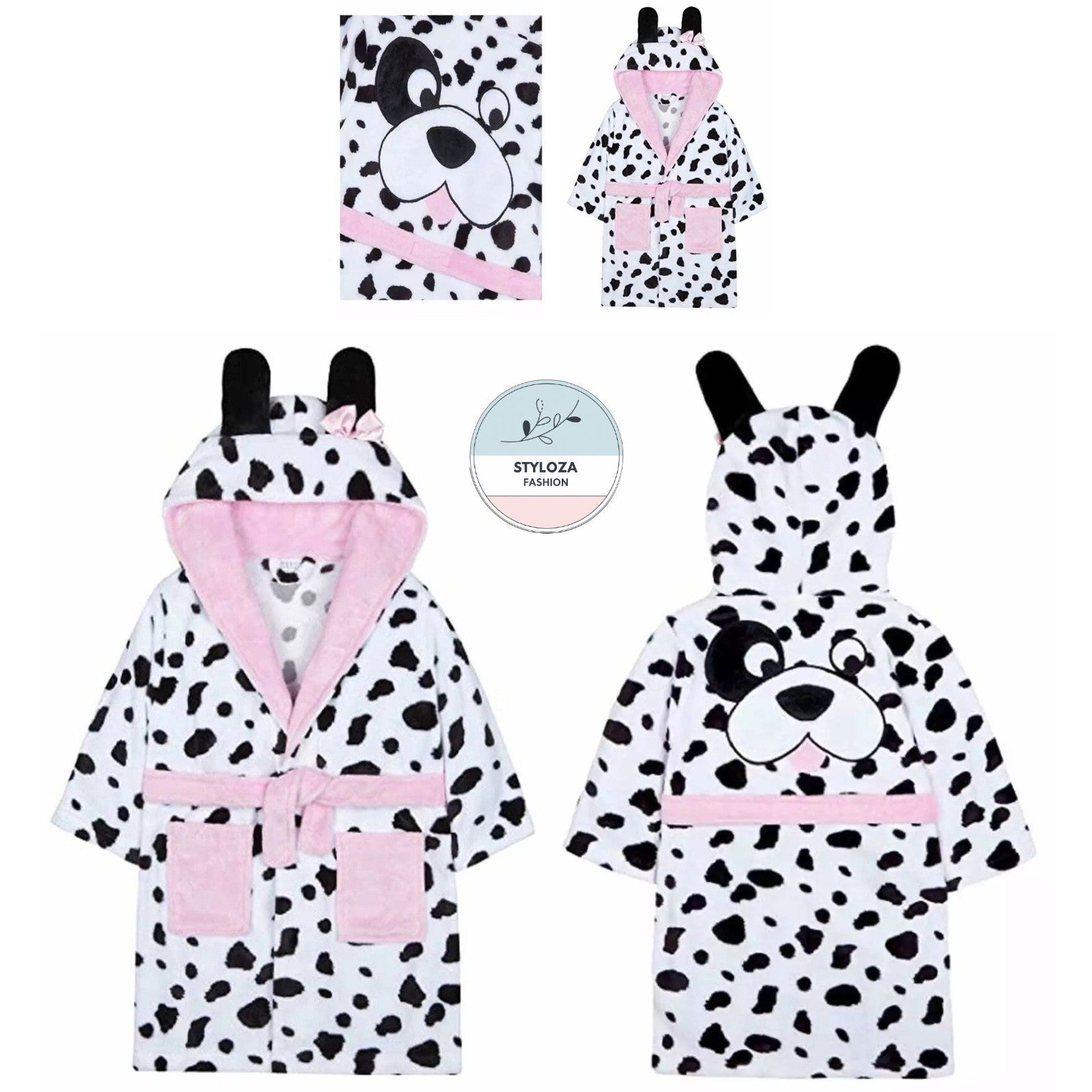 Girls Dalmatian Print Super Soft Fleece Nightwear Robe Dressign Gowns Size 7-13