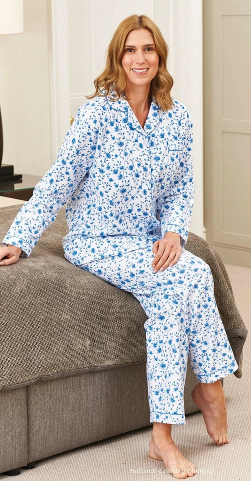 Nightdress for Womens | Long Sleeve Nightie | Full Sleeves Womens Pyjamas Set | Blue Seas by Champion Ladies Brushed Cotton Nightdress Size 12-26