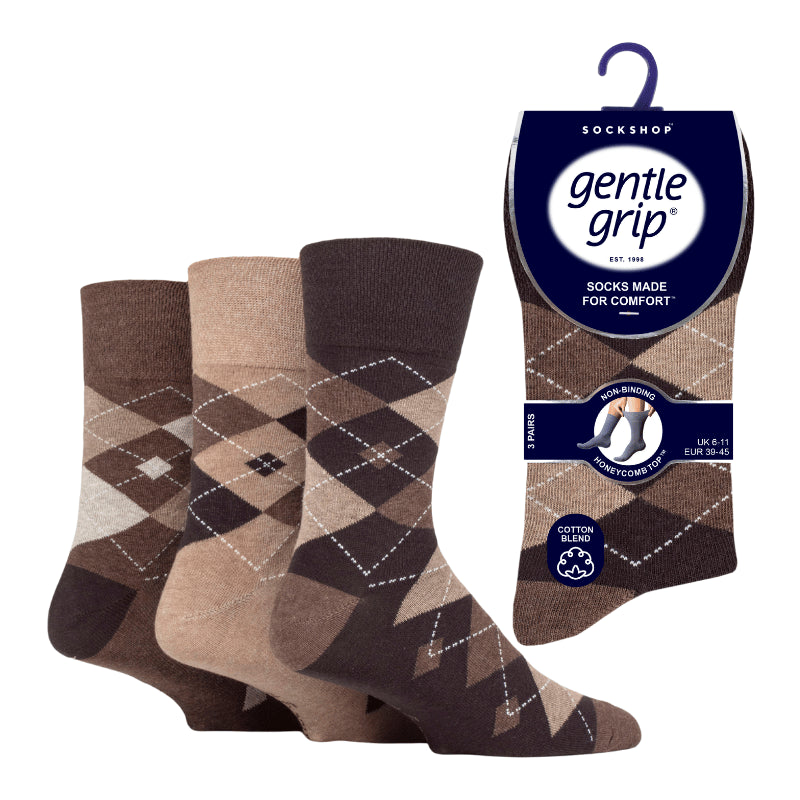 Gentle Grip Best Non Binding Men's Socks | Bamboo Socks for Men | Non Binding Argyle Mens Socks | Honeycomb Non Elastic Socks Mens Uk 6-11