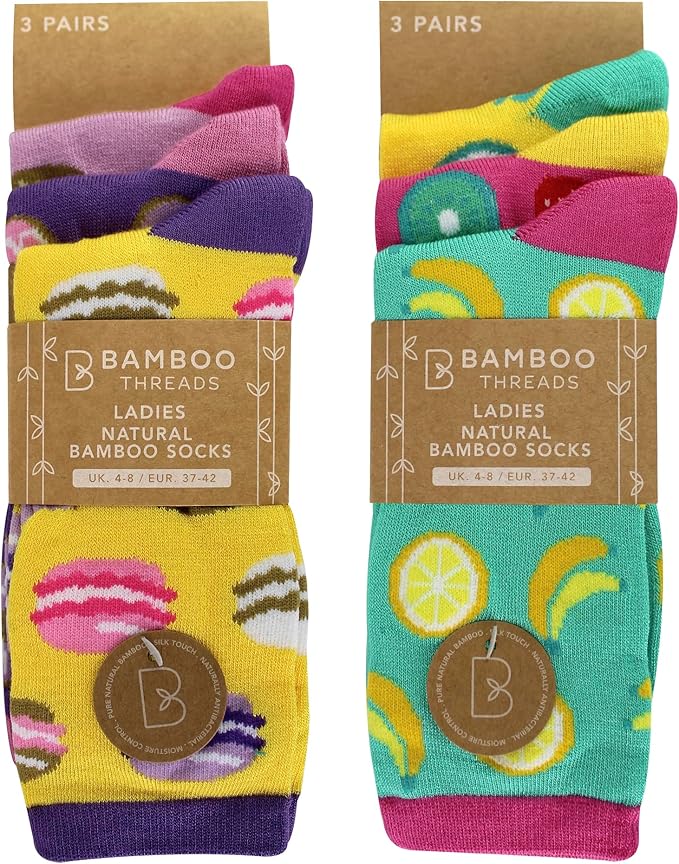 Best Bamboo Socks for Women | Premium Non Elastic Women Socks | Ladies Bamboo Socks | Novelty Fruit & Donut Designs | UK 4–8