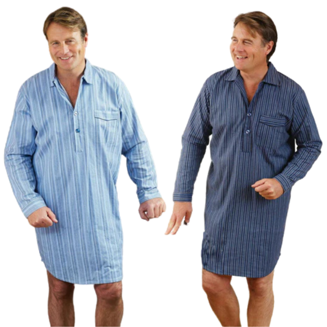 Champion Mens Nightshirt | Mens Long Sleeved Cotton Nightshirt | Checked Nightshirt for Men | 100% Cotton Plain Stripped Shirt Sizes M-3xl