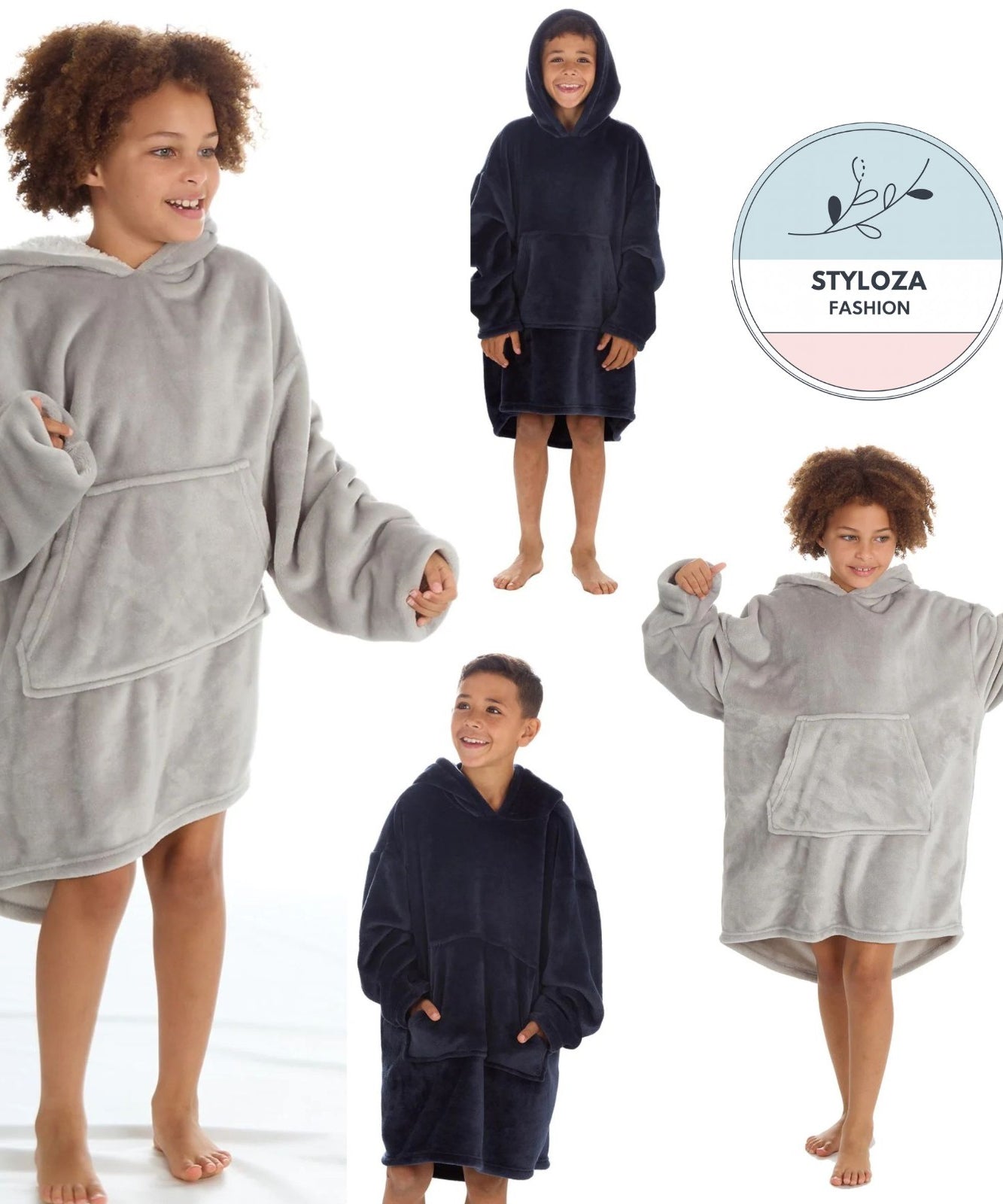 New Girls and Boys Kangaroo Pocket Coral Fleece Oversized Blanket Hoodie UK 7-13