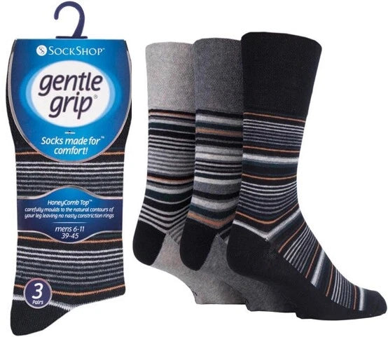Gentle Grip Non Binding Men's Socks | Men's Non Binding Crew Socks | Cotton Rich Non Binding Honeycomb Top Uk 6-11