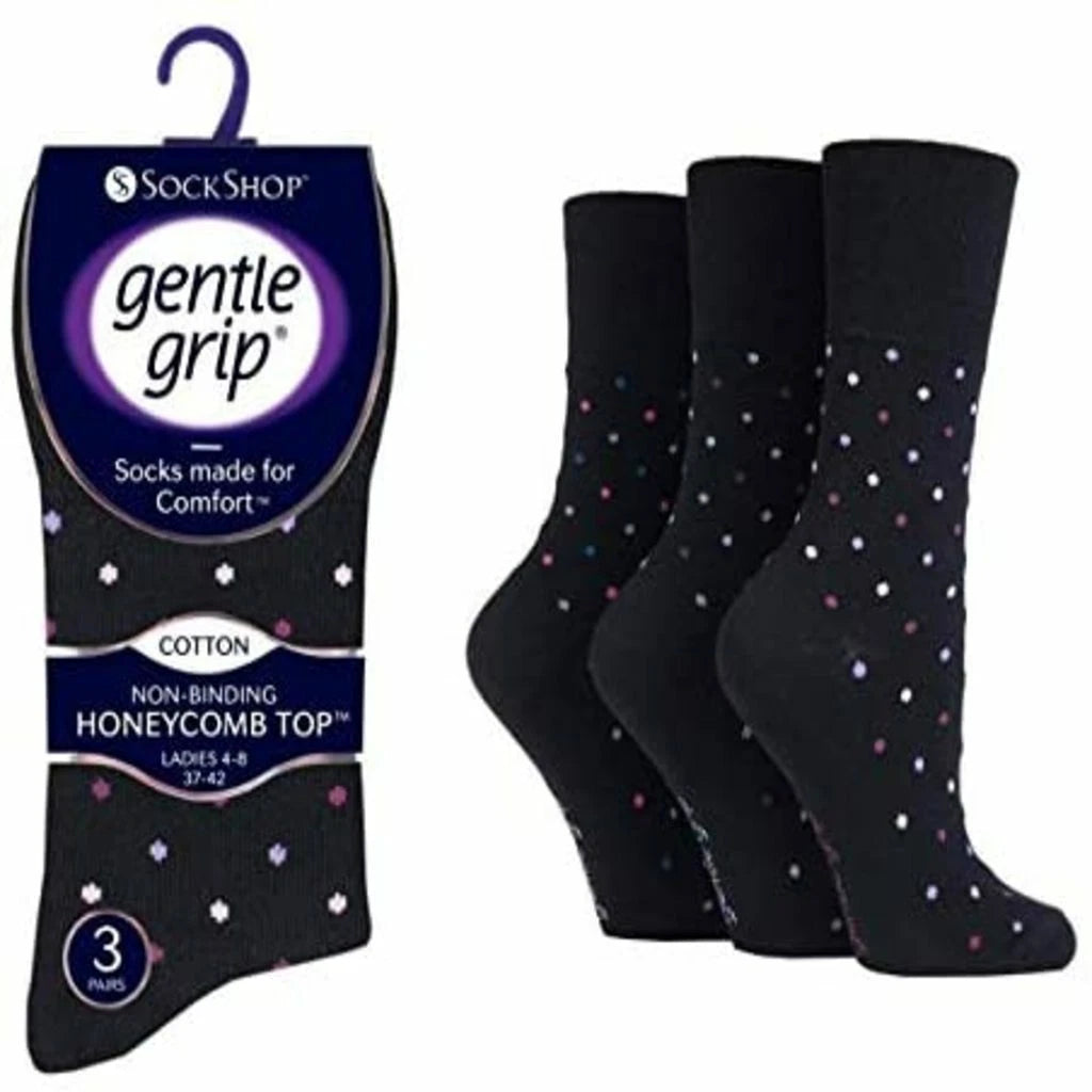 Gentle Grip Best Non Binding Socks Women | Non-Elastic Cotton Rich Socks | Top Socks Womens | Non Elastic Honeycomb Ladies Socks 4-8 Uk