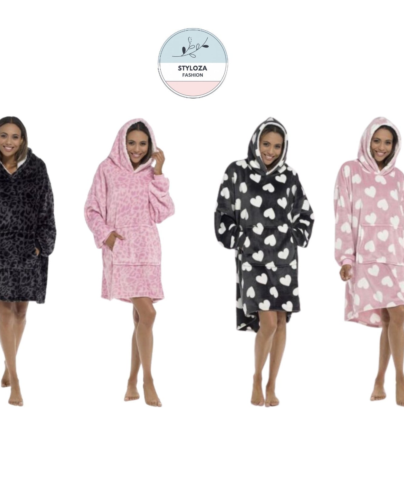 Womens Animal Print Panther Oversized Hoodie Blanket Fleece  Throw UK One Size