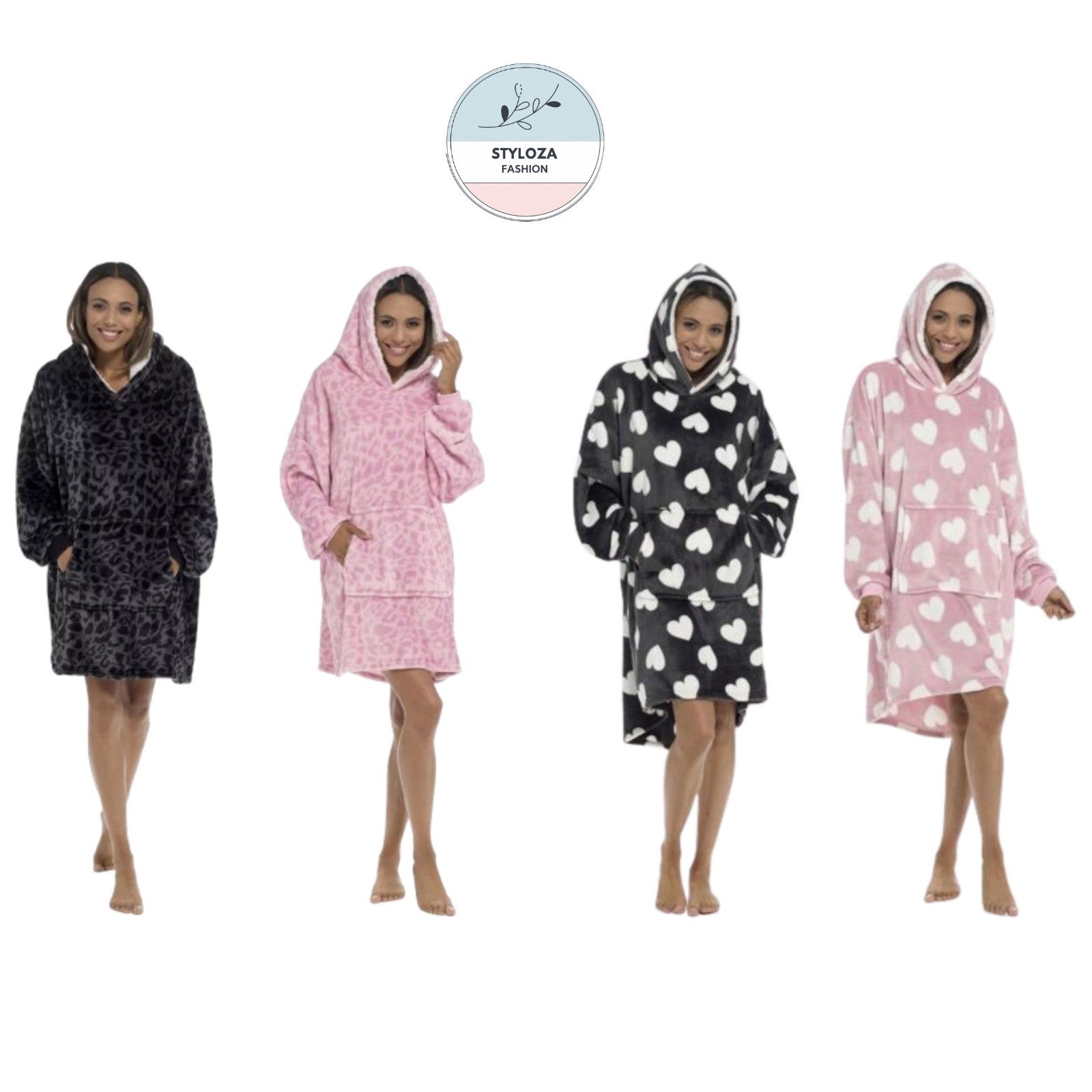 Womens Animal Print Panther Oversized Hoodie Blanket Fleece  Throw UK One Size