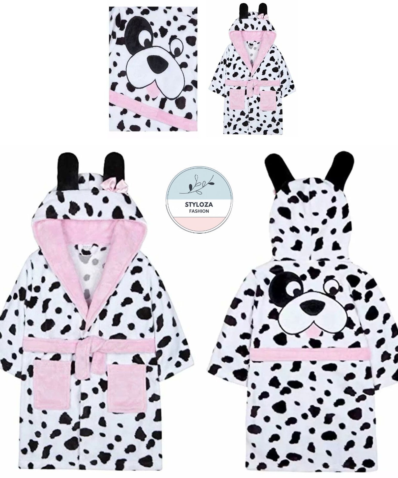 Girls Dalmatian Print Super Soft Fleece Nightwear Robe Dressign Gowns Size 7-13