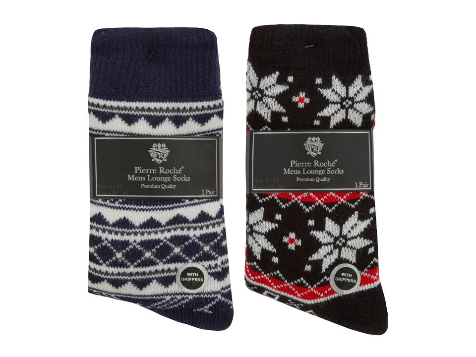 Chunky Knitted Mens Socks | Mid Calf Thermal Socks Mens | Mens Fairisle Chunky Knitted  Socks | Sherpa Lined Lounge Bed Socks for Mens Uk 6-11