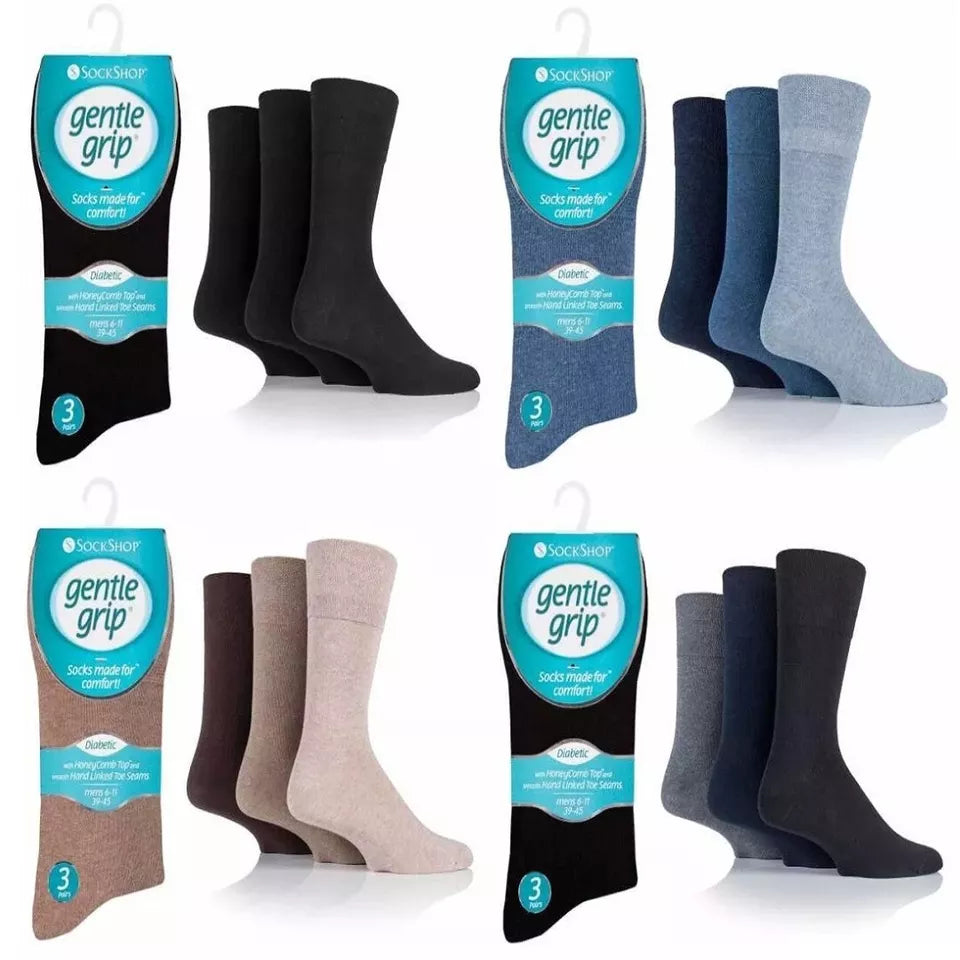 Premium Non Elastic Diabetic Socks | Best Non Binding Socks Mens | Gentle Grip Non Binding Socks Men's |  Super Mid Calf Men's  Socks | Big Foot Socks 12-14 Uk