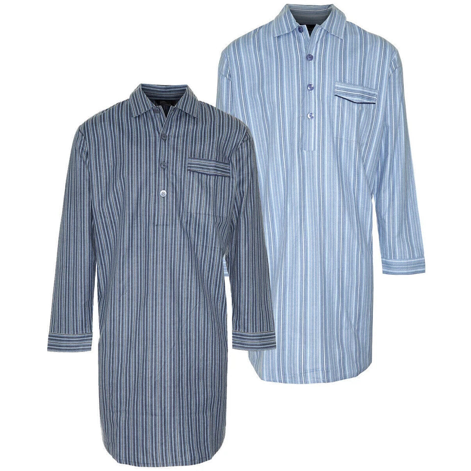Champion Mens Nightshirt | Mens Long Sleeved Nightshirt | Checked Nightshirt for Men | 100% Cotton Plain Stripped Shirt Sizes M-3xl