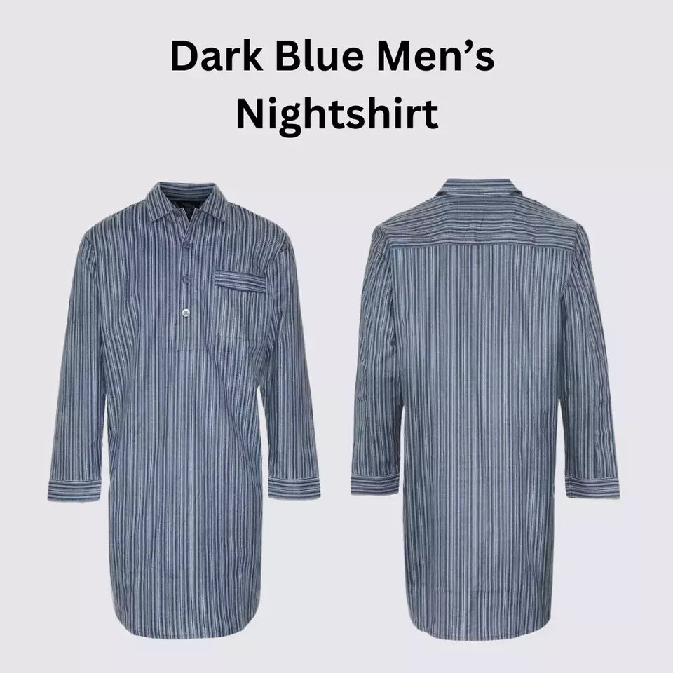 Champion Mens Nightshirt | Mens Long Sleeved Nightshirt | Checked Nightshirt for Men | 100% Cotton Plain Stripped Shirt Sizes M-3xl
