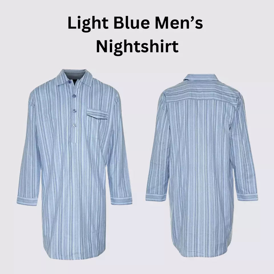 Champion Mens Nightshirt | Mens Long Sleeved Nightshirt | Checked Nightshirt for Men | 100% Cotton Plain Stripped Shirt Sizes M-3xl