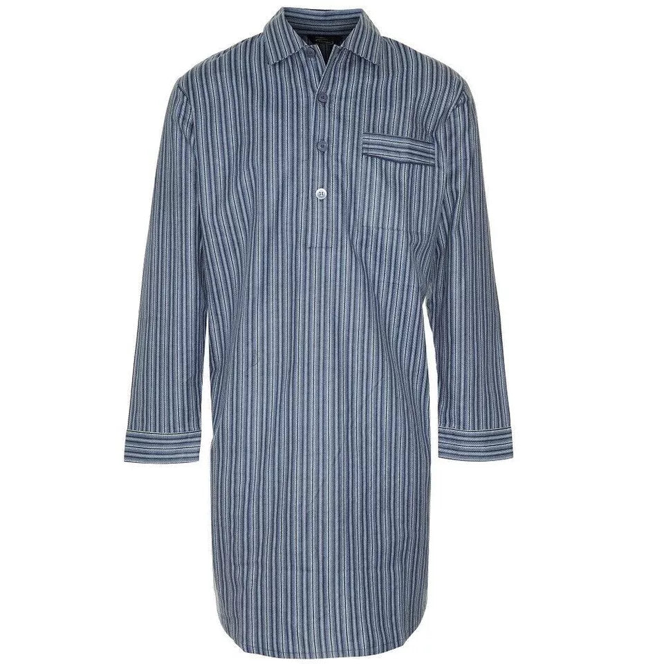 Champion Mens Nightshirt | Mens Long Sleeved Nightshirt | Checked Nightshirt for Men | 100% Cotton Plain Stripped Shirt Sizes M-3xl