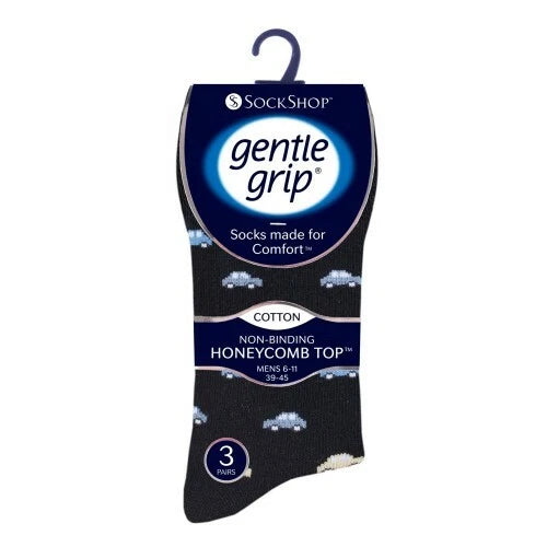 Gentle Grip Non Binding Men's Socks | Men's Non Binding Crew Socks | Cotton Rich Non Binding Honeycomb Top Uk 6-11