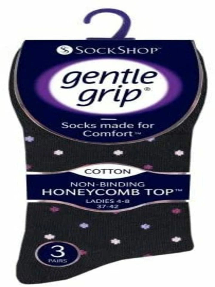 Gentle Grip Best Non Binding Socks Women | Non-Elastic Cotton Rich Socks | Top Socks Womens | Non Elastic Honeycomb Ladies Socks 4-8 Uk
